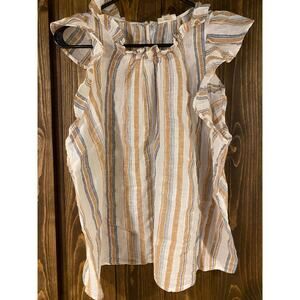 a.n.a. Linen Blend Striped Ruffle Tank